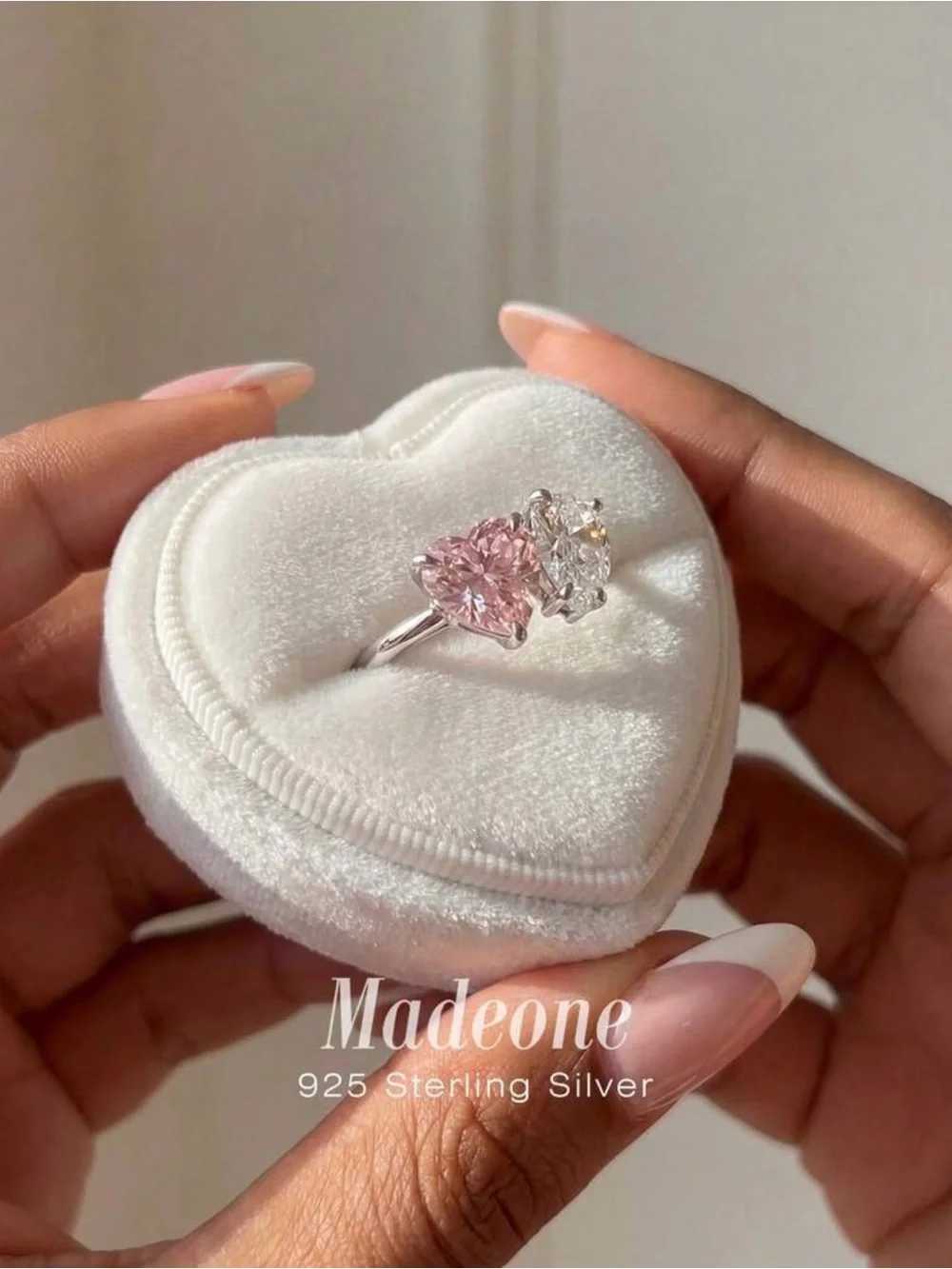 Sterling Silver Heart Duo Ring in Pink & White
